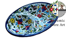 Load image into Gallery viewer, Oval ceramic Serving Plate 2 Section | Handmade Hand painted | Floral Multicolored | Navy Blue | Olive leaf | Turquoise | Hebron ceramic