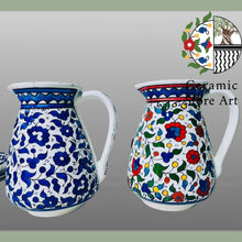 Load image into Gallery viewer, Ceramic Jug Water Ceramic Jug Handmade Hand painted High Quality Ceramic Multi Colored floral | Navy Blue | Turquoise | Hebron Ceramic