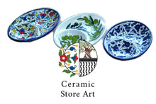 Load image into Gallery viewer, Oval ceramic Serving Plate 2 Section | Handmade Hand painted | Floral Multicolored | Navy Blue | Olive leaf | Turquoise | Hebron ceramic