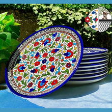 Load image into Gallery viewer, Ceramic Plates 26cm | Palestinian Handmade Hand-Painted Ceramic | Multicolored Floral | Navy | Turquoise | Olives | Hebron Ceramic Plates
