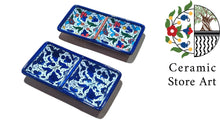 Load image into Gallery viewer, Ceramic Rectangular 2 section Plate for Salt & Pepper | Handmade Hand painted | Colorful | Navy | Turquoise | Palestinian Hebron Ceramic