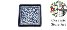 Load image into Gallery viewer, Ceramic Serving square plate 16 cm | Palestinian Handmade Hand painted | Navy | Floral Multicolored | olives Pattern | Turquoise