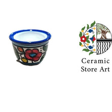 Load image into Gallery viewer, Coffee Cups & saucers Set of 6| Coffee Serving Set | Hebron Ceramic Handmade Hand painted | Multicolored Floral | Navy | Arabic Coffee Cups