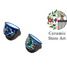 Load image into Gallery viewer, Coffee Cups & saucers Set of 6| Coffee Serving Set | Hebron Ceramic Handmade Hand painted | Multicolored Floral | Navy | Arabic Coffee Cups