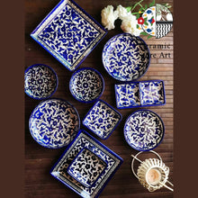 Load image into Gallery viewer, Palestinian Hebron 10 Items Set | Handmade Hand-painted High Quality Ceramic Tableware Set | Navy & White Patterns |Multicolored | Turquoise