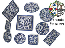 Load image into Gallery viewer, Palestinian Hebron 10 Items Set | Handmade Hand-painted High Quality Ceramic Tableware Set | Navy & White Patterns |Multicolored | Turquoise