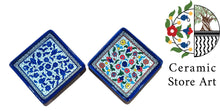 Load image into Gallery viewer, Ceramic Square Plate 13cm | Palestinian Handmade Hand painted ceramic Square Dish| Blue & White | Floral Multicolored | Turquoise | Olives