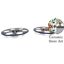 Load image into Gallery viewer, Egg Holder Plate | Handmade Hand-Painted Palestinian Ceramic | Multicolored Floral | Navy | 6-Egg Round Plate | Egg Holder Ceramic Dish