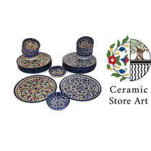 Load image into Gallery viewer, Ceramic Dinnerset Plates & Bowls | Palestinian Handmade Hand-Painted Ceramic| Multicolored | Navy | Turquoise | Olives | Dinner plates set