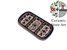 Load image into Gallery viewer, Serving Plate 3 Section Divided | Handmade Handpainted | Floral Design Multicolored | Turquoise | Navy | Olives | Palestinian ceramic