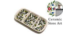Load image into Gallery viewer, Serving Plate 3 Section Divided | Handmade Handpainted | Floral Design Multicolored | Turquoise | Navy | Olives | Palestinian ceramic