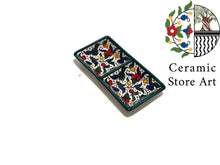 Load image into Gallery viewer, Ceramic Rectangular 2 section Plate for Salt & Pepper | Handmade Hand painted | Colorful | Navy | Turquoise | Palestinian Hebron Ceramic
