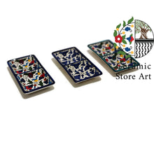 Load image into Gallery viewer, Ceramic Rectangular 2 section Plate for Salt & Pepper | Handmade Hand painted | Colorful | Navy | Turquoise | Palestinian Hebron Ceramic