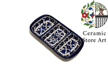 Load image into Gallery viewer, Serving Plate 3 Section Divided | Handmade Handpainted | Floral Design Multicolored | Turquoise | Navy | Olives | Palestinian ceramic