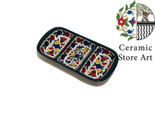 Load image into Gallery viewer, Serving Plate 3 Section Divided | Handmade Handpainted | Floral Design Multicolored | Turquoise | Navy | Olives | Palestinian ceramic