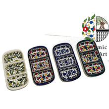 Load image into Gallery viewer, Serving Plate 3 Section Divided | Handmade Handpainted | Floral Design Multicolored | Turquoise | Navy | Olives | Palestinian ceramic