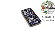 Load image into Gallery viewer, Ceramic Rectangular 2 section Plate for Salt & Pepper | Handmade Hand painted | Colorful | Navy | Turquoise | Palestinian Hebron Ceramic