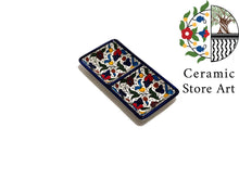 Load image into Gallery viewer, Ceramic Rectangular 2 section Plate for Salt & Pepper | Handmade Hand painted | Colorful | Navy | Turquoise | Palestinian Hebron Ceramic