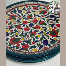 Load image into Gallery viewer, Ceramic Plates 26cm | Palestinian Handmade Hand-Painted Ceramic | Multicolored Floral | Navy | Turquoise | Olives | Hebron Ceramic Plates