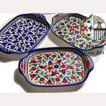 Load image into Gallery viewer, Ceramic Rectangular Plate | Handmade Hand-Painted | Multicolored | Turquoise | Navy | Olives Pattern | Palestinian Hebron Ceramic Dish