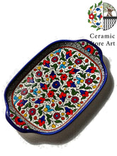 Load image into Gallery viewer, Ceramic Rectangular Plate | Handmade Hand-Painted | Multicolored | Turquoise | Navy | Olives Pattern | Palestinian Hebron Ceramic Dish