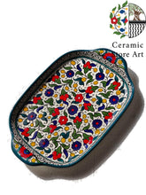 Load image into Gallery viewer, Ceramic Rectangular Plate | Handmade Hand-Painted | Multicolored | Turquoise | Navy | Olives Pattern | Palestinian Hebron Ceramic Dish