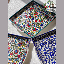 Load image into Gallery viewer, Ceramic square Platter | Handmade Hand painted Ceramic | Multi Colored | Blue and white | Turquoise | Palestinian Product Hebron Ceramic