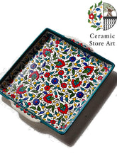 Load image into Gallery viewer, Ceramic square Platter | Handmade Hand painted Ceramic | Multi Colored | Blue and white | Turquoise | Palestinian Product Hebron Ceramic