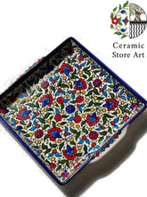 Load image into Gallery viewer, Ceramic square Platter | Handmade Hand painted Ceramic | Multi Colored | Blue and white | Turquoise | Palestinian Product Hebron Ceramic