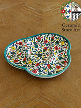 Load image into Gallery viewer, 4-Section Appetizer Ceramic Platter | Multicolored, Navy, Turquoise , Olives Pattern | Divided Serving Platter | Dip Serving Dish | Herbon