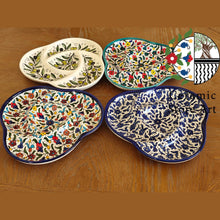 Load image into Gallery viewer, 4-Section Appetizer Ceramic Platter | Multicolored, Navy, Turquoise , Olives Pattern | Divided Serving Platter | Dip Serving Dish | Herbon
