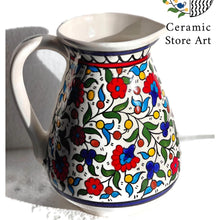 Load image into Gallery viewer, Ceramic Jug Water Ceramic Jug Handmade Hand painted High Quality Ceramic Multi Colored floral | Navy Blue | Turquoise | Hebron Ceramic
