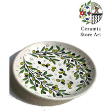 Load image into Gallery viewer, Ceramic Plates 26cm | Palestinian Handmade Hand-Painted Ceramic | Multicolored Floral | Navy | Turquoise | Olives | Hebron Ceramic Plates