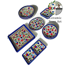 Load image into Gallery viewer, Palestinian Hebron 10 Items Set | Handmade Hand-painted High Quality Ceramic Tableware Set | Navy & White Patterns |Multicolored | Turquoise