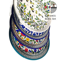 Load image into Gallery viewer, Ceramic Plates 26cm | Palestinian Handmade Hand-Painted Ceramic | Multicolored Floral | Navy | Turquoise | Olives | Hebron Ceramic Plates