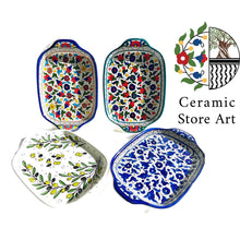 Load image into Gallery viewer, Ceramic Rectangular Plate | Handmade Hand-Painted | Multicolored | Turquoise | Navy | Olives Pattern | Palestinian Hebron Ceramic Dish