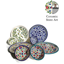 Load image into Gallery viewer, Ceramic Dinnerset Plates & Bowls | Palestinian Handmade Hand-Painted Ceramic| Multicolored | Navy | Turquoise | Olives | Dinner plates set