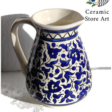 Load image into Gallery viewer, Ceramic Jug Water Ceramic Jug Handmade Hand painted High Quality Ceramic Multi Colored floral | Navy Blue | Turquoise | Hebron Ceramic