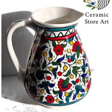 Load image into Gallery viewer, Ceramic Jug Water Ceramic Jug Handmade Hand painted High Quality Ceramic Multi Colored floral | Navy Blue | Turquoise | Hebron Ceramic