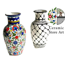 Load image into Gallery viewer, Keffiyeh Ceramic Flower Vase Modern Style | Hand Painted Floral Ceramic Vase | Hebron Ceramic | Palestine Ceramic | Multicolored | Keffiyeh