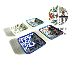 Load image into Gallery viewer, Ceramic square bowl 10 cm | Palestinian Handmade Hand painted | Navy | Floral Multicolored | olives Pattern | Turquoise | Hebron Ceramic