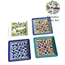 Load image into Gallery viewer, Ceramic Square Plate 13cm | Palestinian Handmade Hand painted ceramic Square Dish| Blue & White | Floral Multicolored | Turquoise | Olives