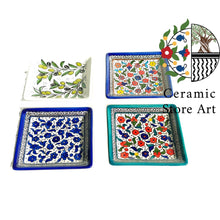 Load image into Gallery viewer, Ceramic Square Plate 13cm | Palestinian Handmade Hand painted ceramic Square Dish| Blue & White | Floral Multicolored | Turquoise | Olives