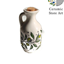 Load image into Gallery viewer, Oil Ceramic Jug with Cork stopper l Hebron Handmade Ceramic Pitcher- Oil - Zeit | Navy | Floral Multicolored | Olives Pattern | Dallah Zeit