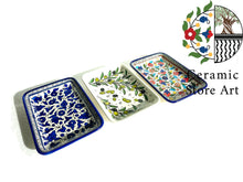 Load image into Gallery viewer, Ceramic Rectangular Dish | Handmade Hand painted Ceramic | Colored Floral | Navy | Turquoise | Olives | Palestinian Hebron Ceramic Plate