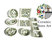 Load image into Gallery viewer, Palestinian Hebron Ceramic Set | Handmade Hand-painted High Quality Ceramic Tableware Set | Olives Pattern | Navy |Multicolored | Turquoise