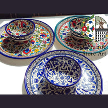 Load image into Gallery viewer, Ceramic Dinnerset Plates & Bowls | Palestinian Handmade Hand-Painted Ceramic| Multicolored | Navy | Turquoise | Olives | Dinner plates set