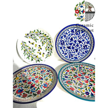 Load image into Gallery viewer, Ceramic Plates 26cm | Palestinian Handmade Hand-Painted Ceramic | Multicolored Floral | Navy | Turquoise | Olives | Hebron Ceramic Plates