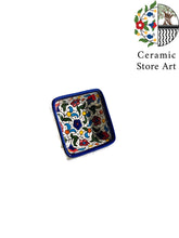 Load image into Gallery viewer, Ceramic square bowl 10 cm | Palestinian Handmade Hand painted | Navy | Floral Multicolored | olives Pattern | Turquoise | Hebron Ceramic
