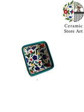Load image into Gallery viewer, Ceramic square bowl 10 cm | Palestinian Handmade Hand painted | Navy | Floral Multicolored | olives Pattern | Turquoise | Hebron Ceramic